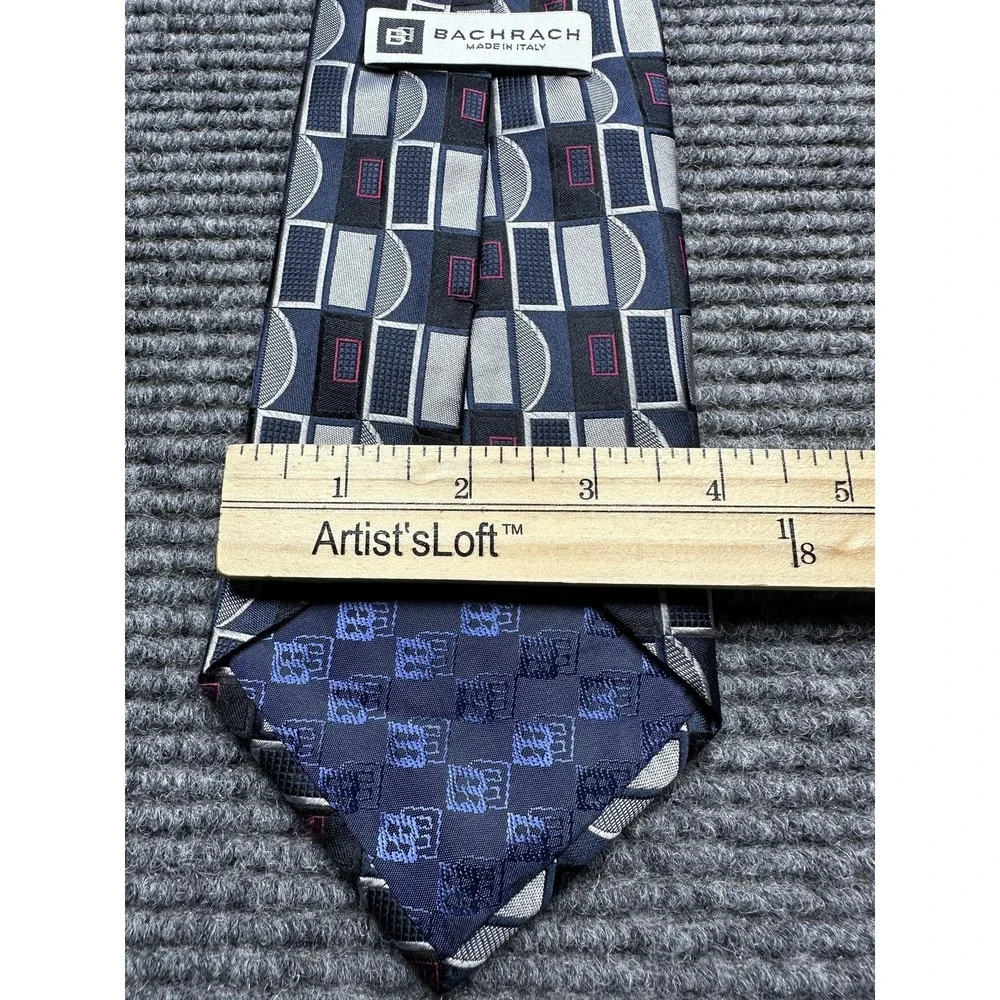 Bachrach Ties Mens Silk Made in Italy Lot of 2 Gray Gold Geometric Woven Pattern